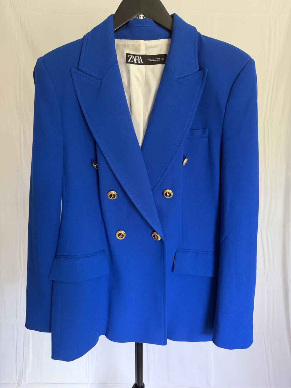 Zara Double-Breasted Blazer in Cobalt Blue with Gold Buttons- medium